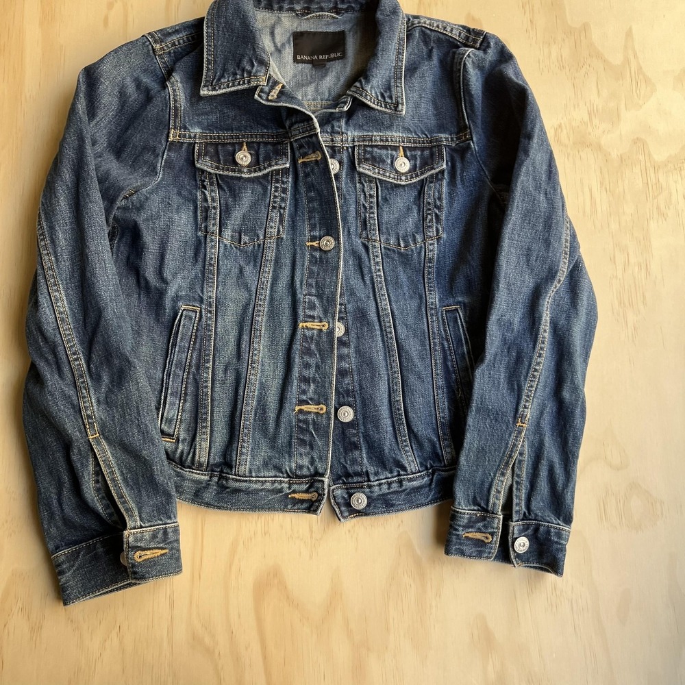 Banana Republic Jacket Womens Small Blue Denim Button Frontโ Pockets Casual